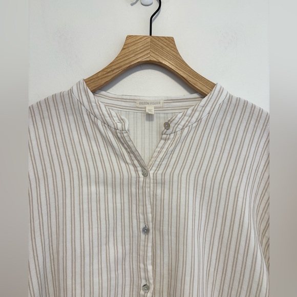 Eileen Fisher Mandarin Collar Stripe Organic Cotton striped button up  , sz : XL - Picture 6 of 9